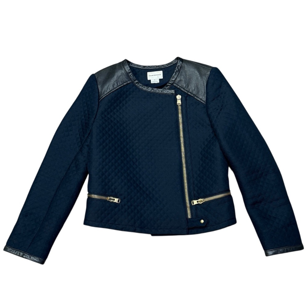 Club Monaco Lamb Skin Trimmed Black Quilted Jacket Women’s Sz 0